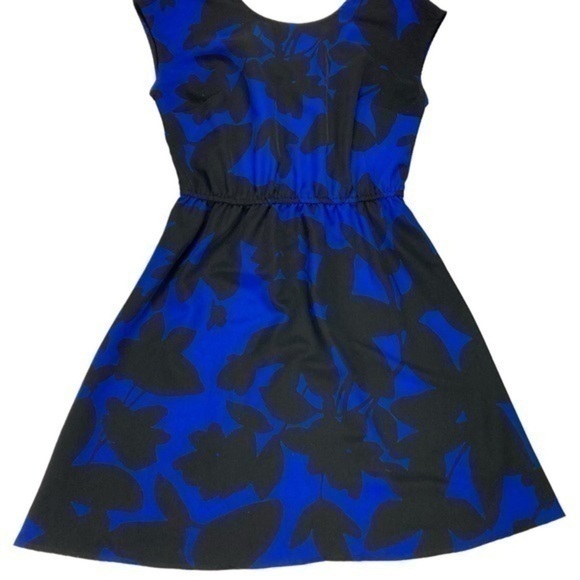 Old Navy Dress Womens Size Small Blue Black Floral Cap Sleeve Elastic Waist Midi - Picture 4 of 12